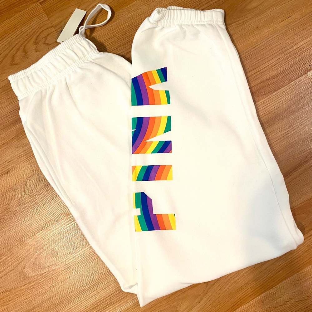 🌈NWT VS PINK RAINBOW WHITE MATCHING SET ZIP UP HOODIE / JOGGERS SIZE MEDIUM! HTF - Picture 11 of 16